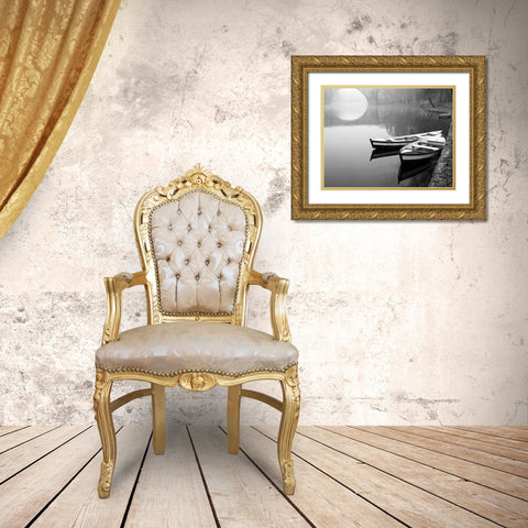 Moonlit Mooring Gold Ornate Wood Framed Art Print with Double Matting by Anonymous