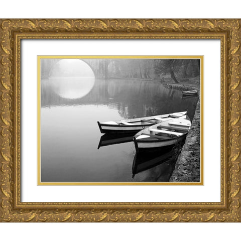 Moonlit Mooring Gold Ornate Wood Framed Art Print with Double Matting by Anonymous