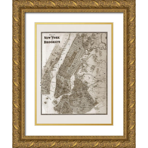 The Plan of New York and Brooklyn, 1867 Gold Ornate Wood Framed Art Print with Double Matting by Anonymous