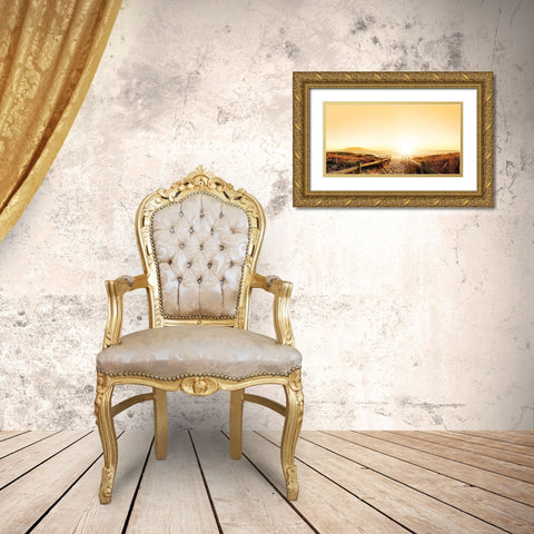 Sunset Beach Path Gold Ornate Wood Framed Art Print with Double Matting by Anonymous