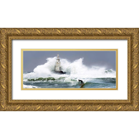 Extreme Surfer Gold Ornate Wood Framed Art Print with Double Matting by Anonymous