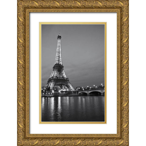 Paris Night Gold Ornate Wood Framed Art Print with Double Matting by Anonymous