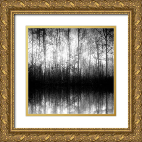 Forest Mist Gold Ornate Wood Framed Art Print with Double Matting by Anonymous