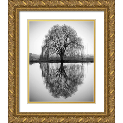 Majestic Willow Gold Ornate Wood Framed Art Print with Double Matting by Anonymous