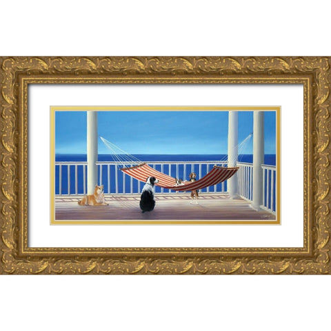 Porch Hammock Tails Gold Ornate Wood Framed Art Print with Double Matting by Saxe, Carol