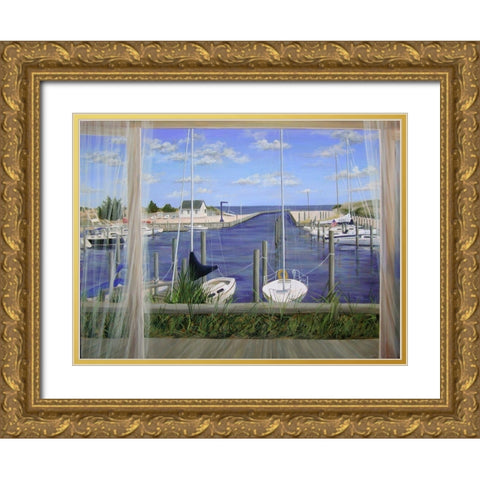 View on Deon Harbor Gold Ornate Wood Framed Art Print with Double Matting by Saxe, Carol