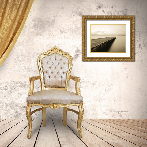 Old Wooden Pier Gold Ornate Wood Framed Art Print with Double Matting by Anonymous