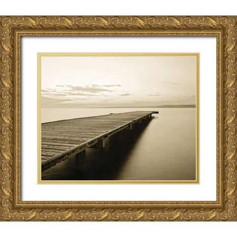 Old Wooden Pier Gold Ornate Wood Framed Art Print with Double Matting by Anonymous