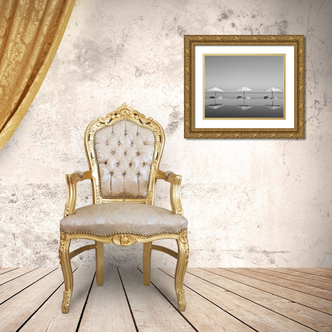 Umbrellas by the Sea Gold Ornate Wood Framed Art Print with Double Matting by Anonymous