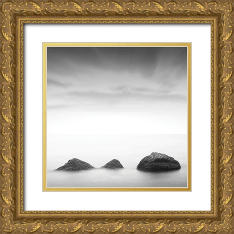 Ocean Rocks I. Gold Ornate Wood Framed Art Print with Double Matting by Sorochan