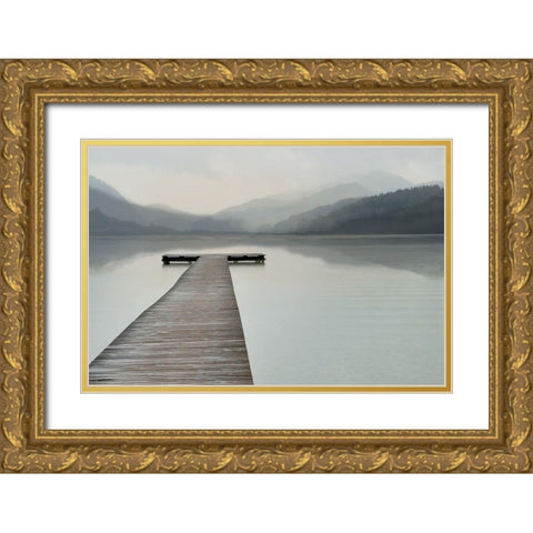 Solitude at the Pier, Color Gold Ornate Wood Framed Art Print with Double Matting by Anonymous