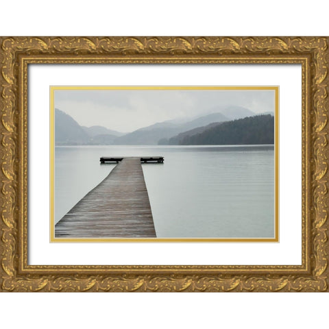Solitude at the Pier Gold Ornate Wood Framed Art Print with Double Matting by Anonymous