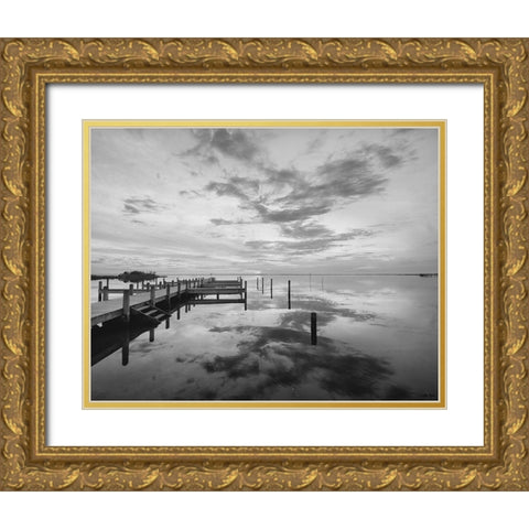 Dock Sunset Gold Ornate Wood Framed Art Print with Double Matting by Turek, Eve