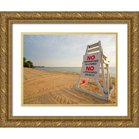 No Swimming, Color Gold Ornate Wood Framed Art Print with Double Matting by Anonymous