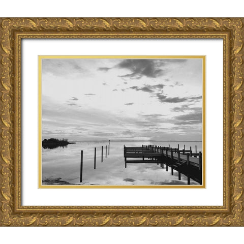 Sunset Pier Gold Ornate Wood Framed Art Print with Double Matting by Turek, Eve