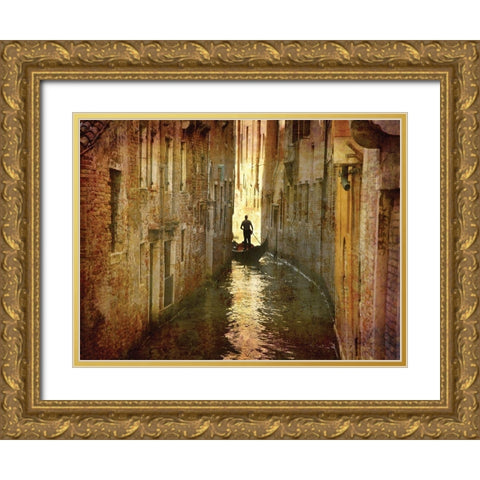 Vintage Gondolier Gold Ornate Wood Framed Art Print with Double Matting by K. Nielsen