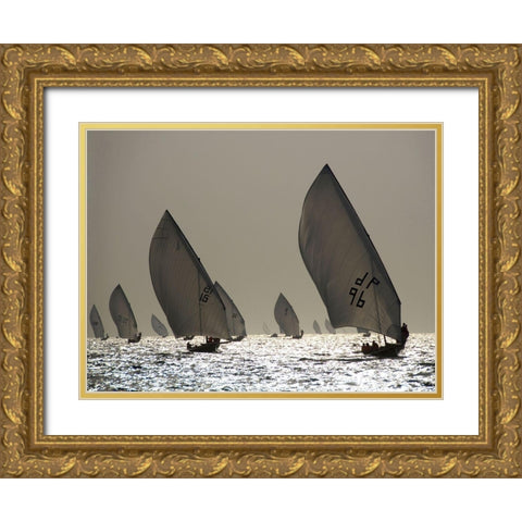 Sailboat Silhouette Gold Ornate Wood Framed Art Print with Double Matting by Haider, Y.