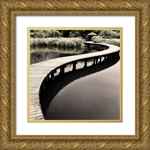 Water Walkway Gold Ornate Wood Framed Art Print with Double Matting by Chan, Eric