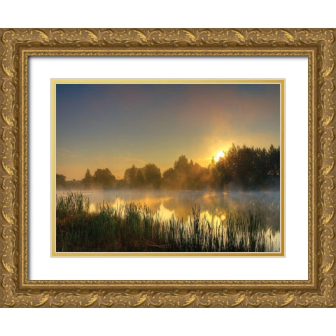 Canal Sunrise Gold Ornate Wood Framed Art Print with Double Matting by Anonymous