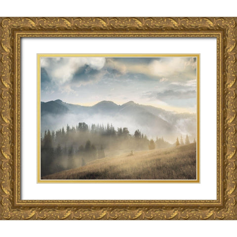 Amazing Mountain Landscape II. Gold Ornate Wood Framed Art Print with Double Matting by Anonymous