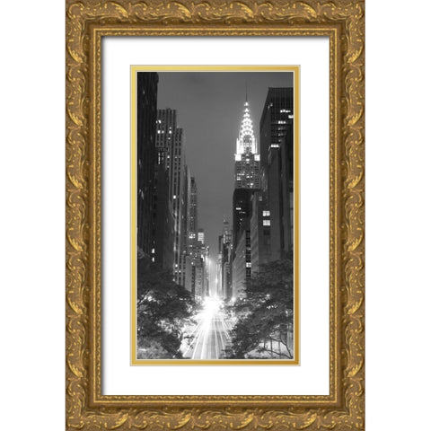 Looking Across 42nd Street, NYC Gold Ornate Wood Framed Art Print with Double Matting by Anonymous