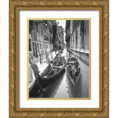 Gondola Pair, Venice Gold Ornate Wood Framed Art Print with Double Matting by Anonymous