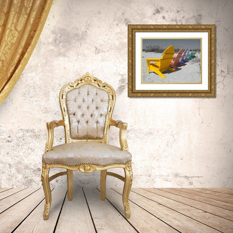 Colorful Beach Chairs Gold Ornate Wood Framed Art Print with Double Matting by Stegmann