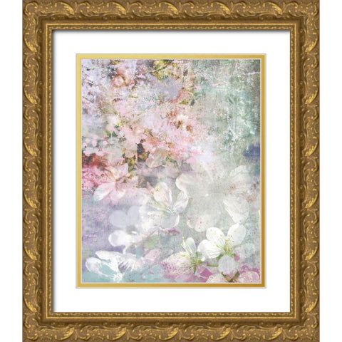 Cherry Flowers Gold Ornate Wood Framed Art Print with Double Matting by Hoskari
