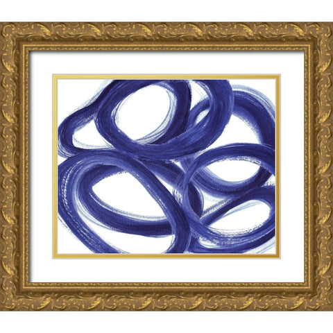 Indigo Ellipses Gold Ornate Wood Framed Art Print with Double Matting by Inuit