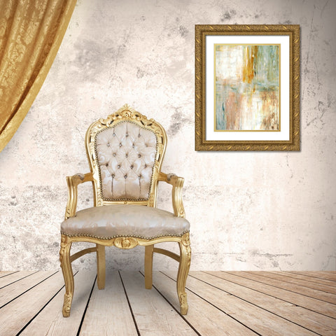 Teal and Green Abstract Painting Gold Ornate Wood Framed Art Print with Double Matting by Tice, C.