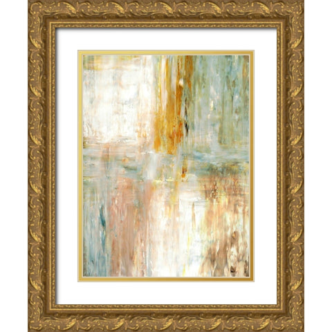 Teal and Green Abstract Painting Gold Ornate Wood Framed Art Print with Double Matting by Tice, C.