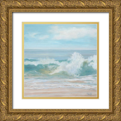 Soft Aqua Wave Gold Ornate Wood Framed Art Print with Double Matting by Casey, Anderson