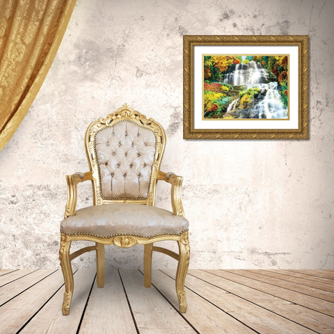 Majestic Falls Gold Ornate Wood Framed Art Print with Double Matting by Anonymous