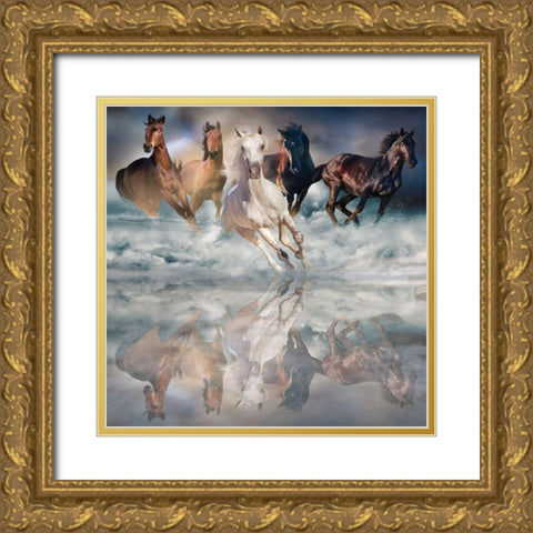 Herd Run Gold Ornate Wood Framed Art Print with Double Matting by Svetlana