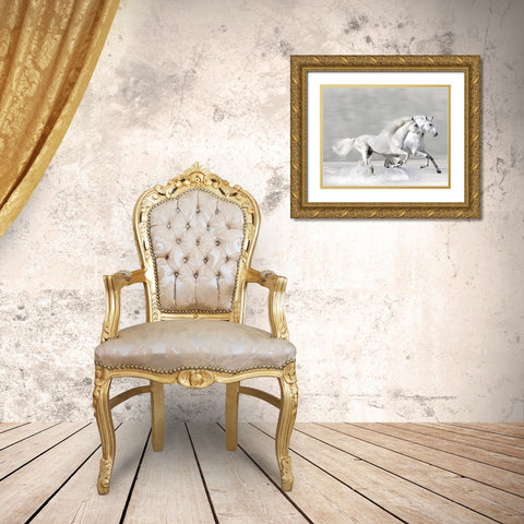 Winter Gallop Gold Ornate Wood Framed Art Print with Double Matting by Makarova