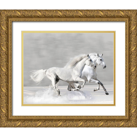 Winter Gallop Gold Ornate Wood Framed Art Print with Double Matting by Makarova