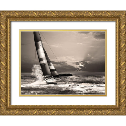 Race Day Gold Ornate Wood Framed Art Print with Double Matting by Anonymous