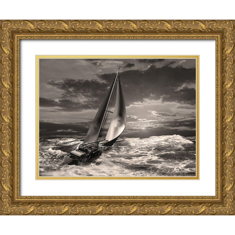 Sunrise Sail Gold Ornate Wood Framed Art Print with Double Matting by Anonymous