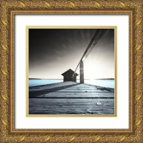 Old Boathouse Gold Ornate Wood Framed Art Print with Double Matting by Anonymous