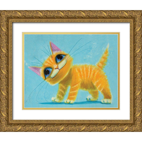 Happy Tabby Gold Ornate Wood Framed Art Print with Double Matting by Leov, K