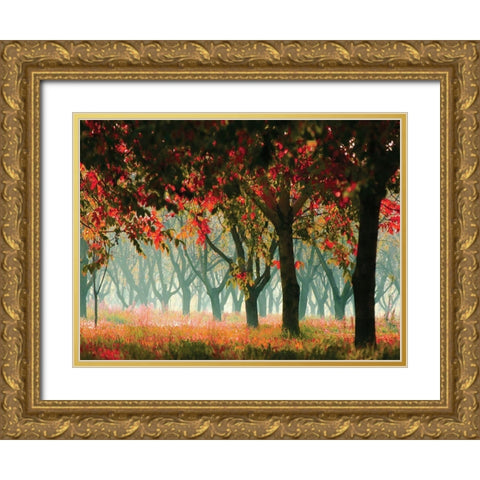 Fall Forest Gold Ornate Wood Framed Art Print with Double Matting by Zsolnai