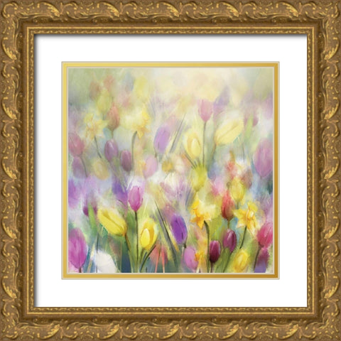 Daffodils and Tulips Gold Ornate Wood Framed Art Print with Double Matting by Pommingmas, N.