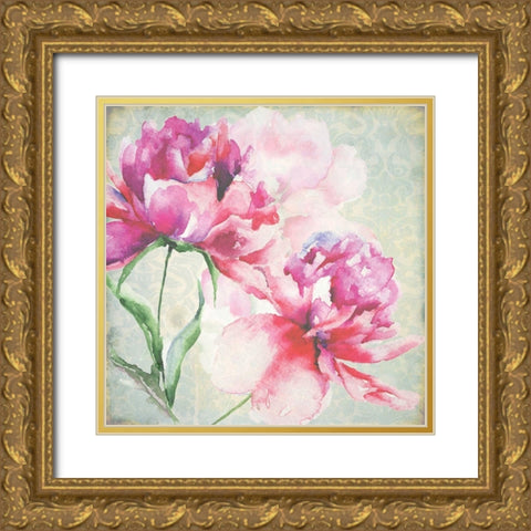 Lovely Peony Blossoms Gold Ornate Wood Framed Art Print with Double Matting by Jersova, R.