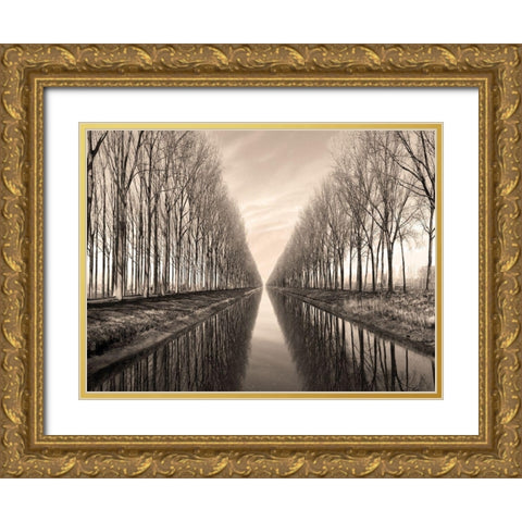 Serene Canal Gold Ornate Wood Framed Art Print with Double Matting by Anonymous