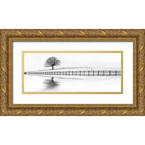 Winter Oak in a Field Gold Ornate Wood Framed Art Print with Double Matting by Barbone, M.