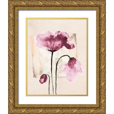 Violet Watercolor Poppies Gold Ornate Wood Framed Art Print with Double Matting by Jersova, R.