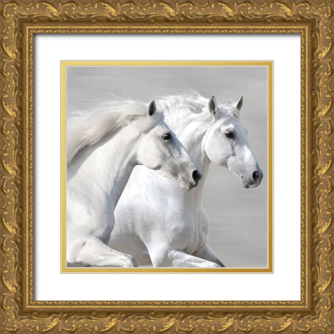 Winter Gallop (detail) Gold Ornate Wood Framed Art Print with Double Matting by Makarova