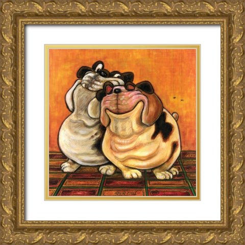 Bulldogs in Love Gold Ornate Wood Framed Art Print with Double Matting by Kourosh