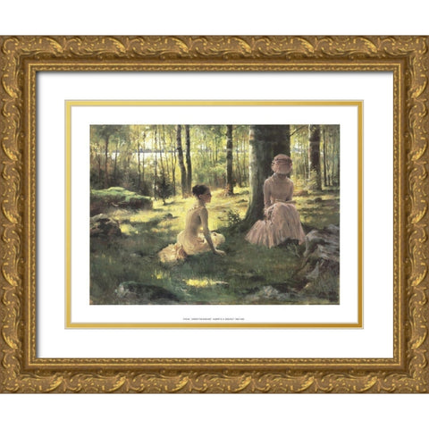 Under the Birches Gold Ornate Wood Framed Art Print with Double Matting by Edelfelt, Albert