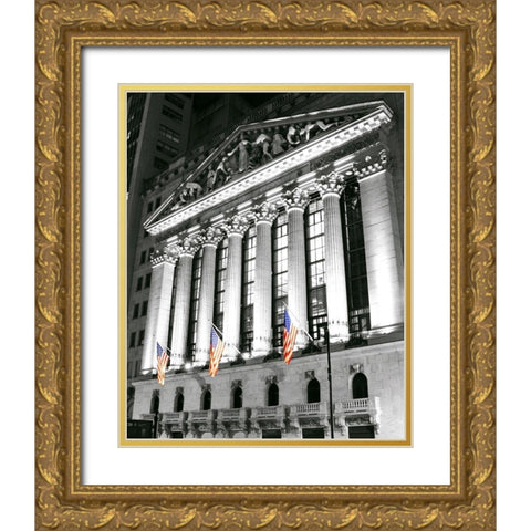 New York Stock Exchange at Night (sm) Gold Ornate Wood Framed Art Print with Double Matting by Maier, Phil